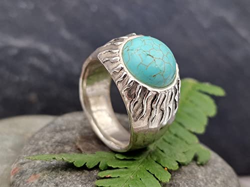 LeoLars-PABE Howlith Design Ring, Gr.59 (19), aus 800er Silber, Sonne, Sonnenkranz, Massiv, Unikat, Handarbeit
