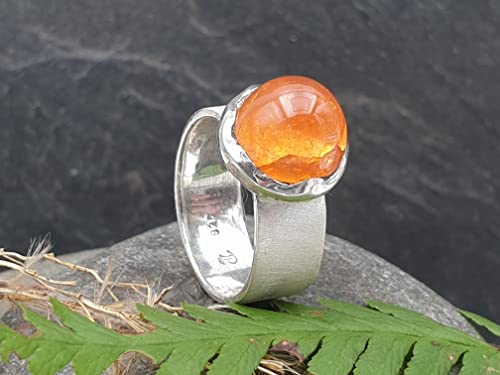 LeoLars-PABE Mandarin Granat Design Ring, Gr.55, aus 925er Silber, High Dome, eismattiert, Unikat, Handarbeit