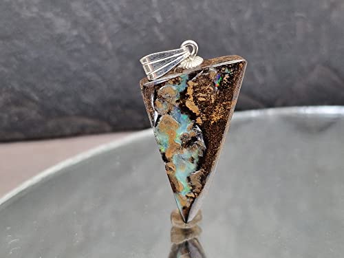 LeoLars-PABE Anhänger mit Boulder Opal und 925er Silber Stiftöse, partielles Feuer, Opal 25.6 x 17 x 5.6mm, Unikat, Handgeschliffen