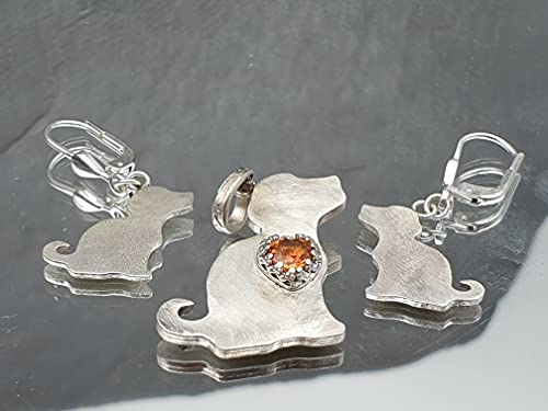 LeoLars-PABE Hunde Anhänger und Ohrhänger Set mit Citrin Herz aus 925er Silber, Handarbeit