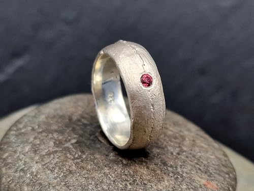 LeoLars-PABE Rhodolit Granat Sandguss design Ring, Gr.56 (17,8), aus 925er Silber mit typischer Oberflächen Struktur, Unikat, Handarbeit
