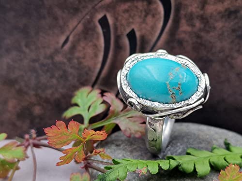 LeoLars-PABE Echter Türkis Design Ring, Gr. 59 (18.7), aus 925er Silber, verspielt, teilgeschwärzt, massiv, Unikat, Handarbeit