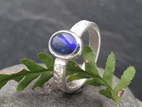 LeoLars-PABE Schwarzer Opal Ring, Gr.56, aus 925er Silber, Blau-Lila, Structure Design, Unikat, Handarbeit