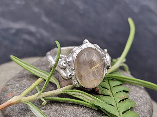 LeoLars-PABE Rutilquarz Ring, Gr. 57 (18.2), im Organic Design aus 925er Silber, Organisch, Seidenmatt, Unikat, Handarbeit