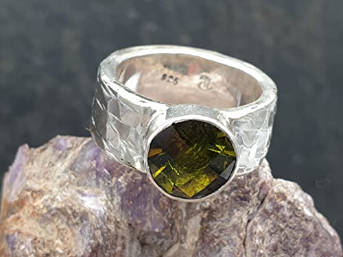 LeoLars-PABE Außergewöhnlicher Turmalin Ring aus 925er Silber, Gr.54, Farbwechsel Turmalin grün braun, Unikat, Handarbeit
