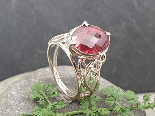 LeoLars-PABE Himbeerfarbener Turmalin Filigree Ring aus 750er Weißgold, Gr. 58, 6.05ct., filigran, verspielt, Unikat, Handarbeit