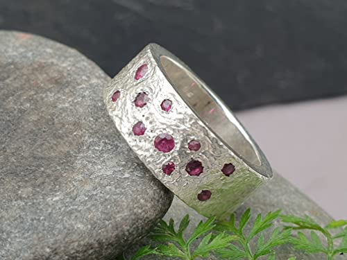 LeoLars-PABE Rubin Ring, Gr.56-57, aus 925er Silber im Structure Design mit 11 Rubinen, Unikat, Handarbeit
