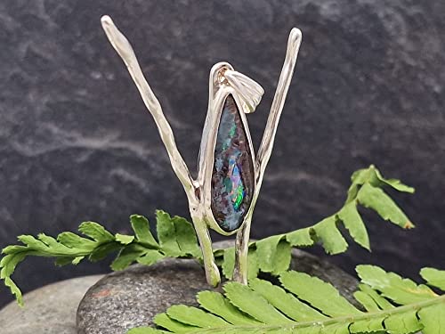 LeoLars-PABE Boulder Opal Design Anhänger aus 925er Silber, Opal 21.8mm x 8mm, Unikat, Handarbeit