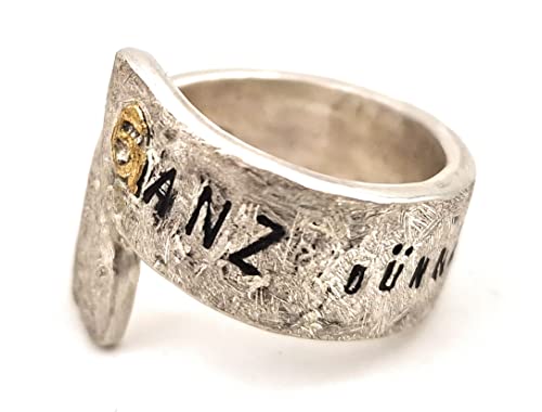 LeoLars-PABE Design Ring ganz dünnes Eis, Gr.57-58, aus 925er Silber mit einem Feingold G, handgeschmiedet, Unikat, Handarbeit