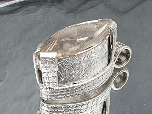LeoLars-PABE Stylischer Rutil Rauchquarz Design Anhänger, 925er Silber, Spiegelschliff, versch. Muster, Unikat, Handarbeit