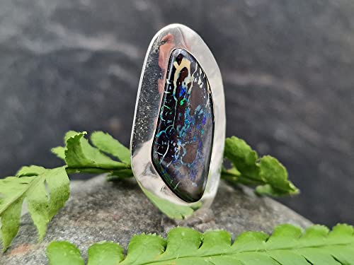 LeoLars-PABE Boulder Opal Design Anhänger aus 925er Silber, breiter Rand, versteckte Schlaufe, Unikat, Handarbeit