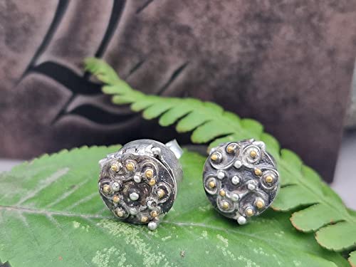 Ohrstecker mit Geheimfach aus 925er Silber und Feingold Elementen, magisch, mit Verriegelung, teilgeschwärzt, Unikat, Handarbeit