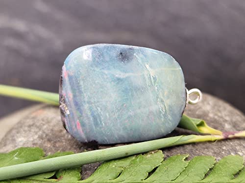 LeoLars-PABE Anhänger mit Boulder Opal und 925er Silber Stiftöse, gemeine Opalschicht mit partiellem Opalfeuer, Opal 22 x 17.9 x 7.1mm, Unikat, Handgeschliffen