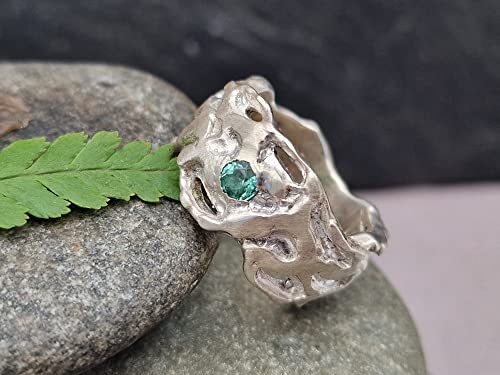 LeoLars-PABE Hell blau-grüner Turmalin Design Ring, Gr.55, aus 925er Silber, organisch, gehämmert, Unikat, Handarbeit