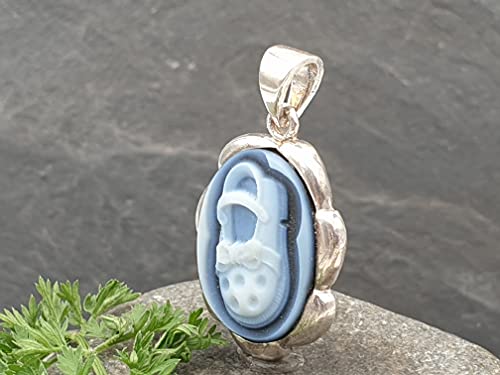 LeoLars-PABE Achat Gemme Babyschuh Anhänger aus 925er Silber, blumiger Rahmen, Anhänger 26.7x19x4.2mm