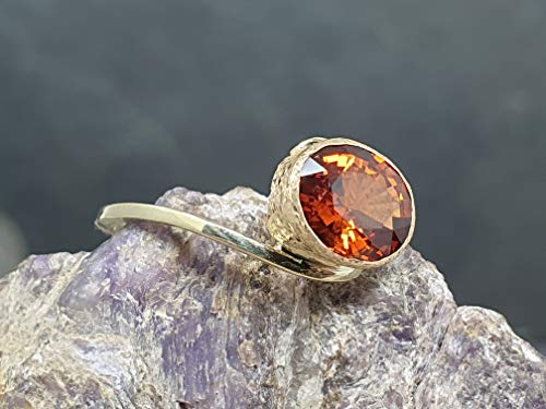 LeoLars-PABE Design Ring mit Mandarin Granat aus 585er Gold, Gr.55, fein, zart, Unikat, Handarbeit