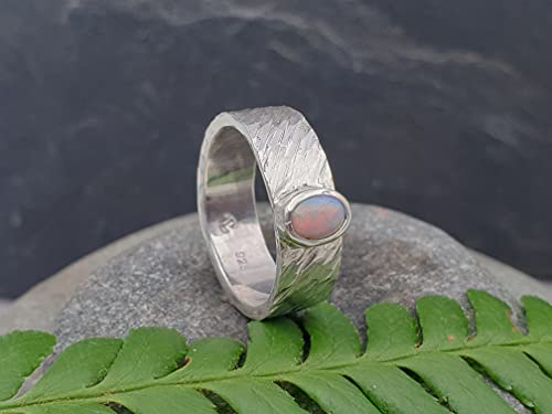 LeoLars-PABE Lightning Ridge Opal Ring, 925er Silber, Gr.54, Structure Design, Unikat, Handarbeit