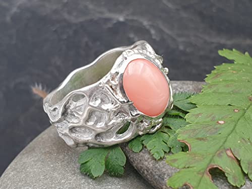 LeoLars-PABE Organic Design Ring, Gr.63-64, aus 925er Silber mit echter Mittelmeer Koralle, Unikat, Handarbeit