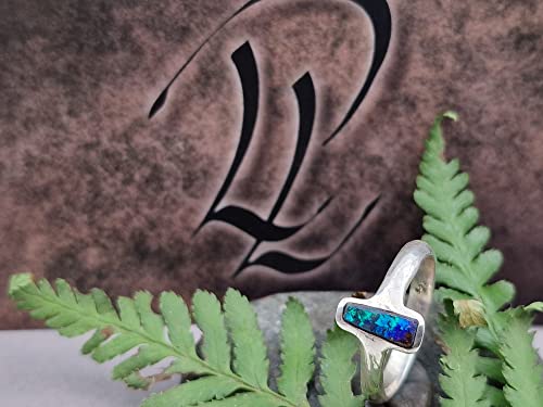 LeoLars-PABE Schwarzer Opal Ring, Gr.55 (17.5), aus 925er Silber, blaues Opalfeuer, Unikat, Handarbeit
