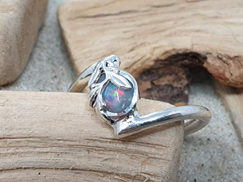 LeoLars-PABE Ring mit Lightning Ridge Opal aus 925er Silber mit Zweigen, Gr.58, Unikat, Handarbeit