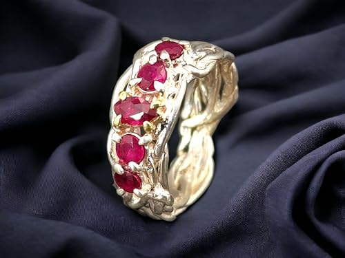 LeoLars-PABE Rubin Design Ring, Gr. 5 (18,2), aus 925erSilber im zauberhafften und verspielten Wurzel Design, Unikat,Handarbeit