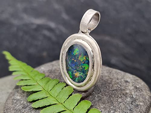 LeoLars-PABE Anhänger mit Opal Triplette aus 925er Silber, doppelter Rahmen, Opal Mehrfarbig, Unikat, Handarbeit