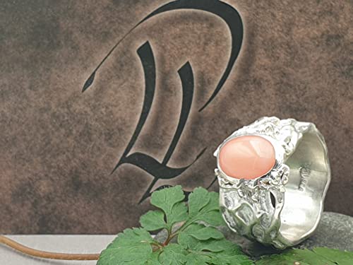 LeoLars-PABE Organic Design Ring, Gr.63-64, aus 925er Silber mit echter Mittelmeer Koralle, Unikat, Handarbeit