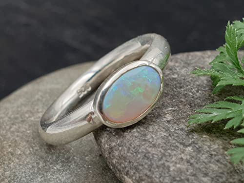 LeoLars-PABE Lightning Ridge Opal Ring, Gr.50, aus 925er Silber, Ringschiene rund, massiv, Unikat, Handarbeit