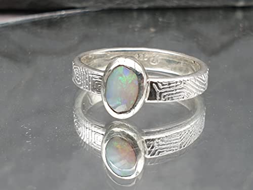 LeoLars-PABE Lightning Ridge Semi Chrystal Opal Ring, Gr.59, 925er Silber, Opal 7x5mm, Structure Design, Unikat, Handarbeit