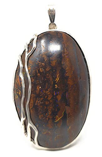 LeoLars-PABE Boulder Opal Anhänger aus 925er Silber, Optisch wie versteinertes Holz, Unikat, Handarbeit