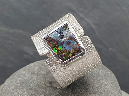 LeoLars-PABE Boulder Opal Design Herren Ring aus 925er Silber, Gr.65, Schlangenhaut Muster, Massiv, Unikat, Handarbeit