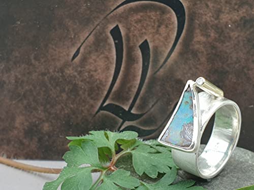 LeoLars-PABE Boulder Opal Design Ring, Gr.58 (18.7), aus 925er Silber mit Brilliant in 585er Kanal Fassung, Unikat, Handarbeit