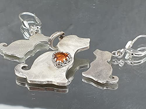 LeoLars-PABE Hunde Anhänger und Ohrhänger Set mit Citrin Herz aus 925er Silber, Handarbeit