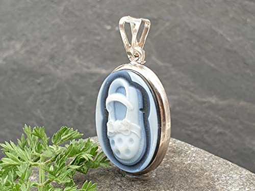 LeoLars-PABE Achat Gemme Babyschuh Anhänger aus 925er Silber, schlichter Rahmen, Anhänger 24.9x16.7x4.2mm