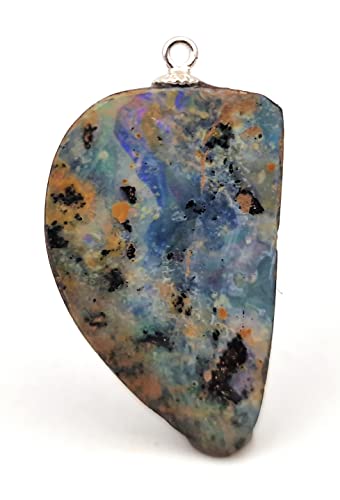 LeoLars-PABE Anhänger mit Boulder Opal und 925er Silber Stiftöse, Picture Stone, Landschaft von oben, Opal 28.3 x 17.9 x 5.6mm, Unikat, Handgeschliffen