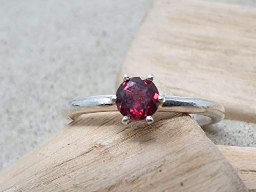 LeoLars-PABE Granat Ring aus 925er Silber, Solitaire, Gr.58, Unikat, Handarbeit