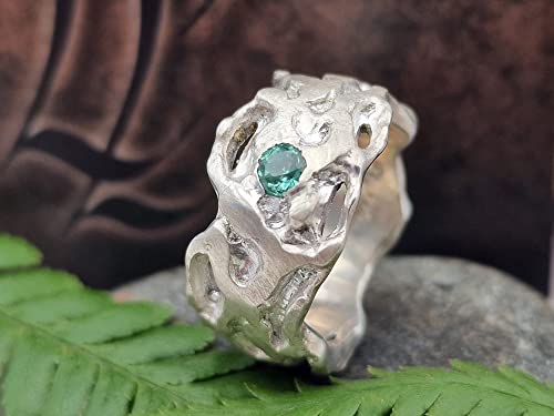 LeoLars-PABE Hell blau-grüner Turmalin Design Ring, Gr.55, aus 925er Silber, organisch, gehämmert, Unikat, Handarbeit