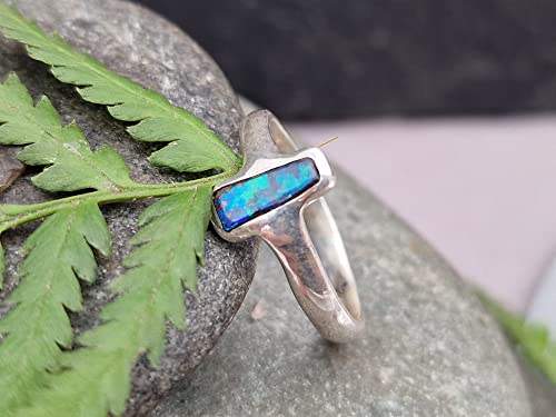 LeoLars-PABE Schwarzer Opal Ring, Gr.55 (17.5), aus 925er Silber, blaues Opalfeuer, Unikat, Handarbeit