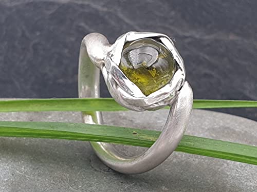 LeoLars-PABE Grüner Turmalin Design Ring, Gr.58, aus 925er Silber, Blumig, Massiv, Unikat, Handarbeit