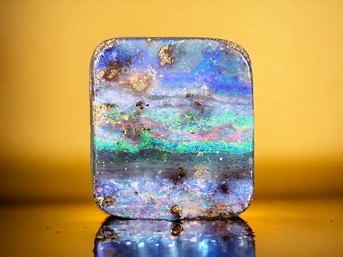 LeoLars-PABE Herrlicher gebohrter Boulder Opal Anhänger mit 60cm Lederband, Multicolor Opalfeuer, bunt, Picture Stone, Opal 26 x 23,3 x 10,1mm, Unikat, Handgeschliffen