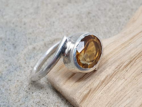 LeoLars-PABE Ring mit ovalen Citrin aus 925er Silber, Gr.58, Unikat, Handarbeit