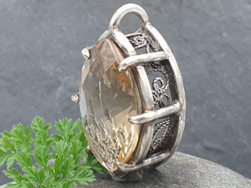 LeoLars-PABE Magischer großer Citrin Anhänger aus 925er Silber, Mystisch, Filigree, teilgeschwärzt, Unikat, Handarbeit