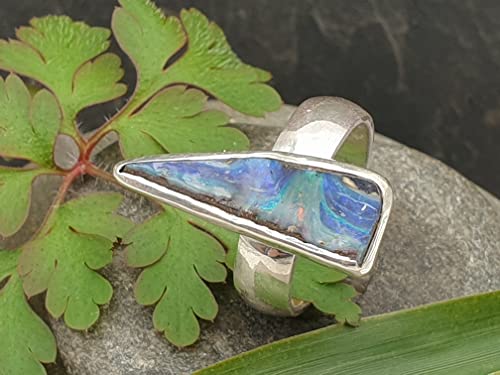 LeoLars-PABE Boulder Opal Design Ring, Gr.56 (18), aus 925er Silber, gecarvter Opal, Mehrfarbig, Unikat, Handarbeit