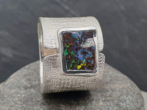 LeoLars-PABE Boulder Opal Design Herren Ring aus 925er Silber, Gr.65, Schlangenhaut Muster, Massiv, Unikat, Handarbeit