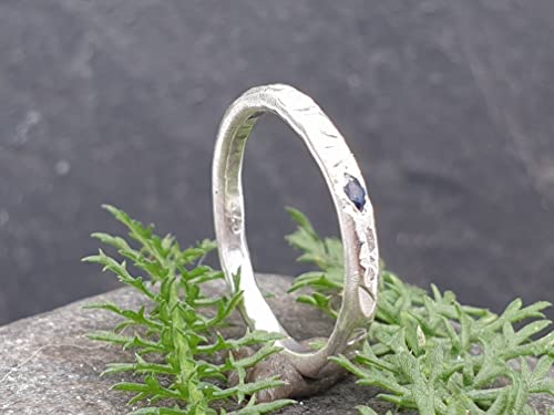 LeoLars-PABE Blauer Saphir Design Ring, Gr.49, aus 925er Silber, Navette, gehämmert, Unikat, Handarbeit