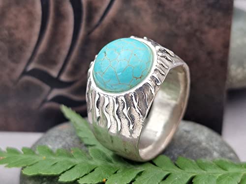 LeoLars-PABE Howlith Design Ring, Gr.59 (19), aus 800er Silber, Sonne, Sonnenkranz, Massiv, Unikat, Handarbeit