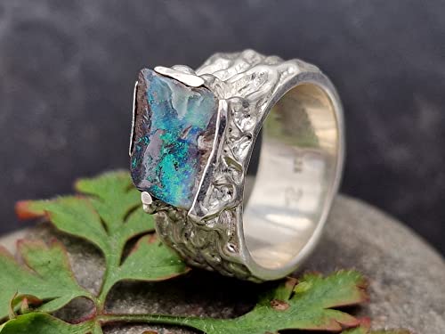 LeoLars-PABE Boulder Opal Ring im Organic Design, Gr. 58-59 (18.8), aus 925er Silber, massiv, organisch, Natur, Unikat, Handarbeit