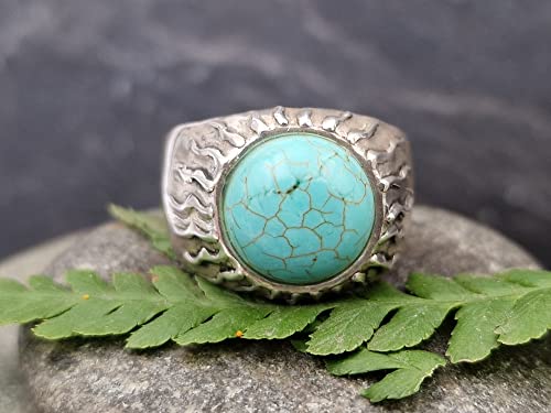 LeoLars-PABE Howlith Design Ring, Gr.59 (19), aus 800er Silber, Sonne, Sonnenkranz, Massiv, Unikat, Handarbeit