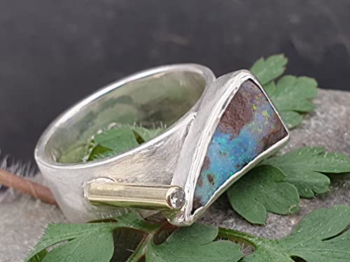 LeoLars-PABE Boulder Opal Design Ring, Gr.58 (18.7), aus 925er Silber mit Brilliant in 585er Kanal Fassung, Unikat, Handarbeit