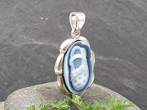 LeoLars-PABE Achat Gemme Babyschuh Anhänger aus 925er Silber, blumiger Rahmen, Anhänger 26.7x19x4.2mm